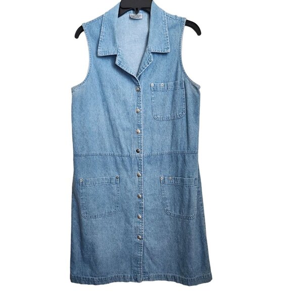 Vintage Y2K Women sz M Jean Power Denim‎ Dress Sleeveless Button Front - Picture 1 of 13
